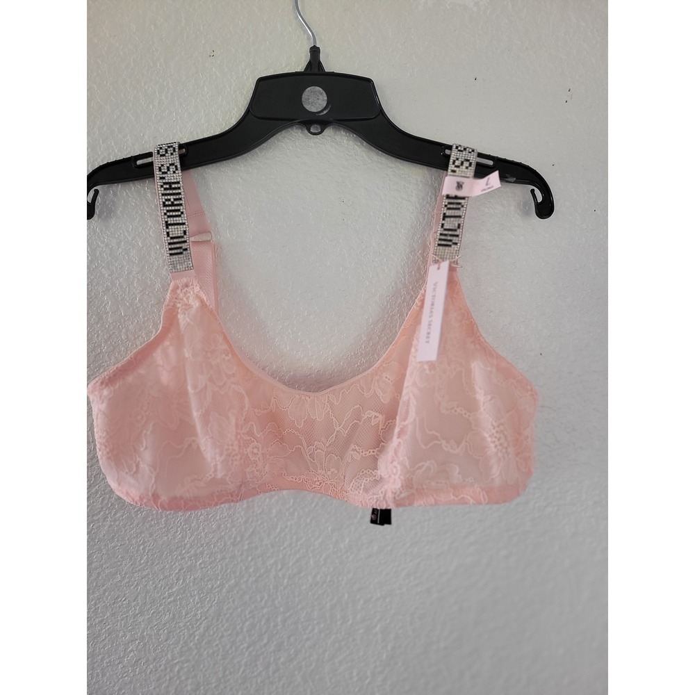 Victoria's Secret Very Sexy Pink Unlined Bralette Rhinestone Shine Strap L #12